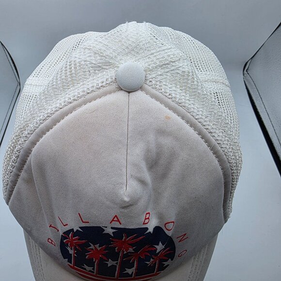 Billabong Mens Adjustable White Mesh Trucker Hat Patriotic Palm Tree Snapback - Picture 5 of 10